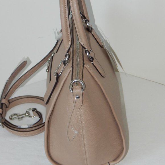 NWT COACH ELISE Pebbled Leather Medium Satchel Top Handle Bag in Light Taupe - Picture 3 of 13